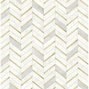 NextWall -  Faux Chevron Marble Tile Peel and Stick W Cream